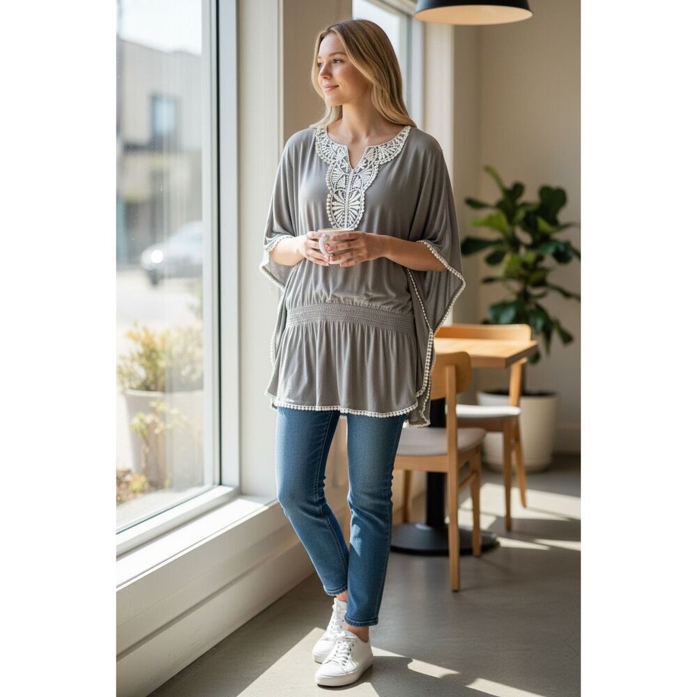 Style&Co Beige Tunic Kurta Batwing Blouse Top size M